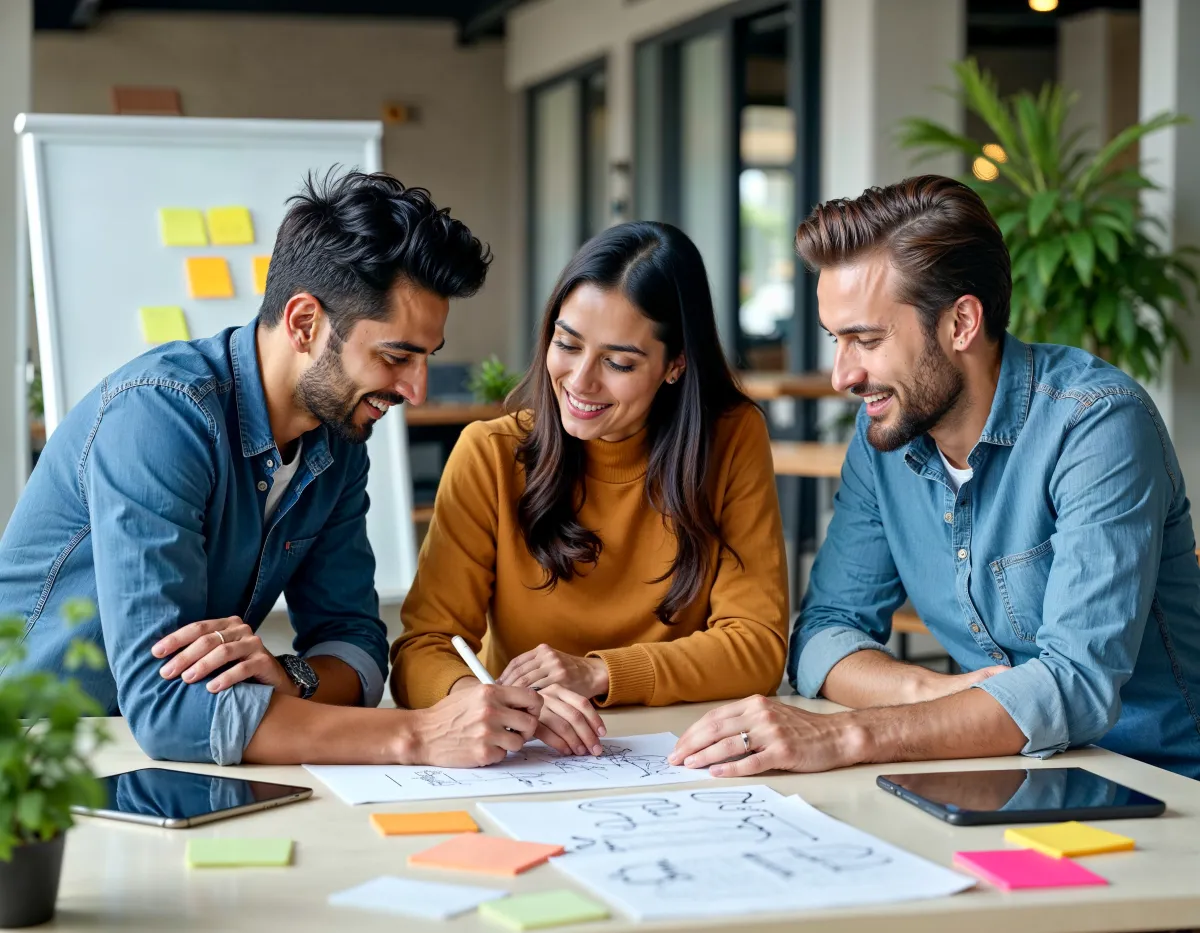Grupo diverso de escritores reunidos criativamente